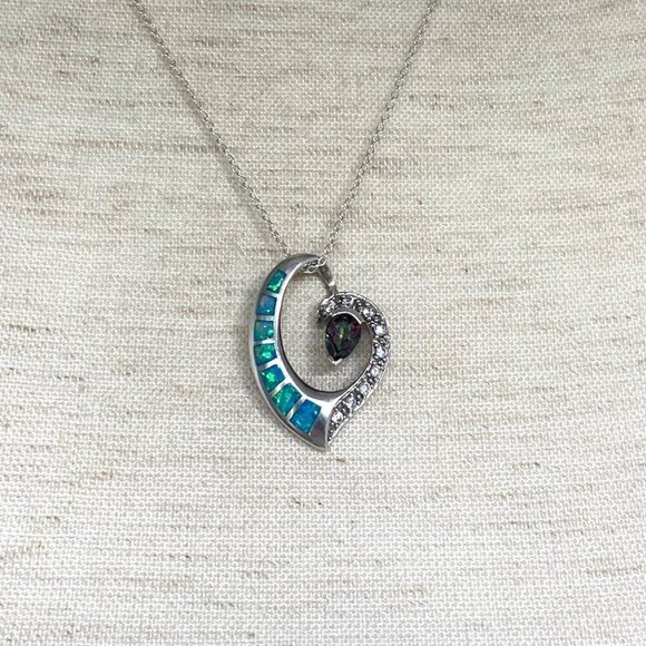Sterling Silver 925 5☆ Mystic Quartz & Blue Gilson Opal Pendant Necklace 18" - Picture 13 of 16